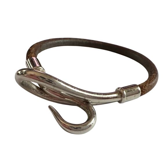 Hermès Jumbo Leather Hook Wrap Bangle Bracelet - Deep Brown - Picture 1 of 13
